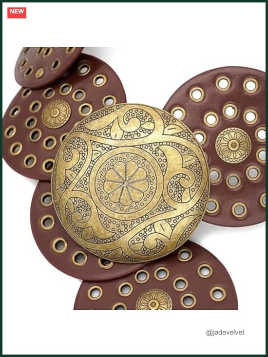 Wide PU Leather Belt Vintage Boho Concho Western Waist Belt main image 5